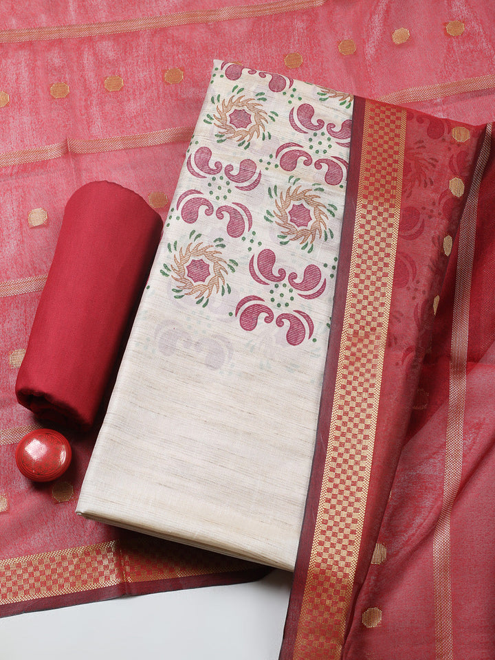Banarasi Chanderi Unstitched Suit With Pant &amp; Dupatta
