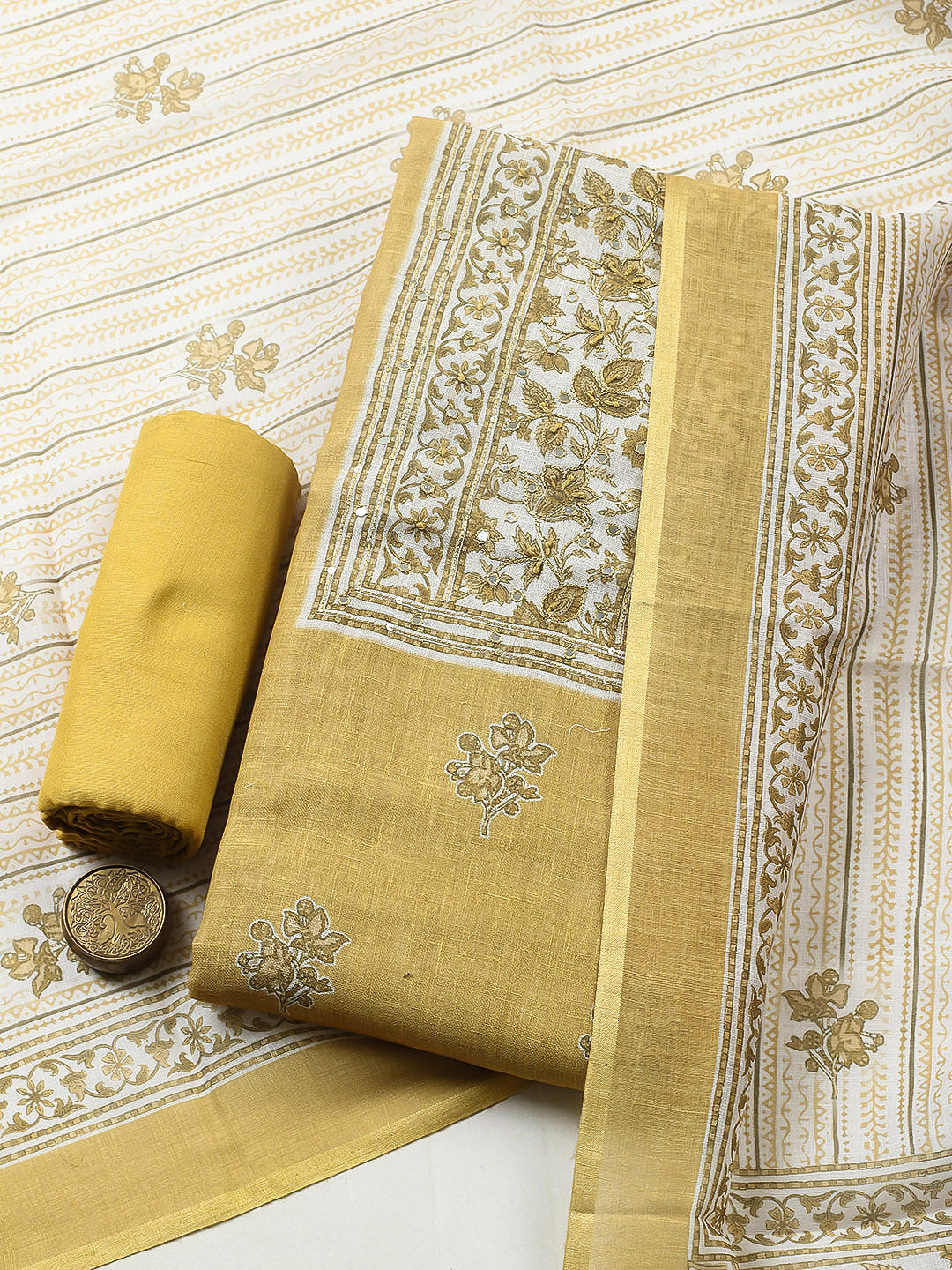 Embroidered Cotton Blend Unstitched Suit With Pant &amp; Dupatta