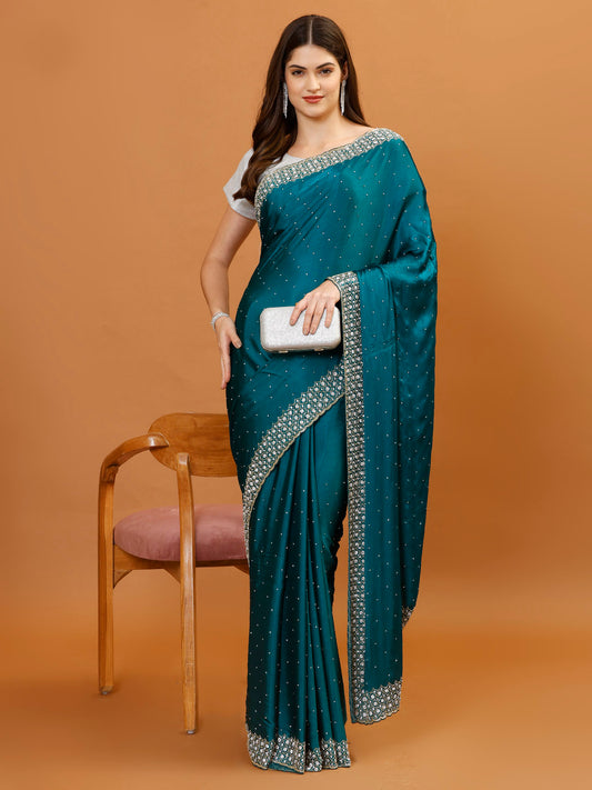 Cutdana Embroidery Chinon Saree