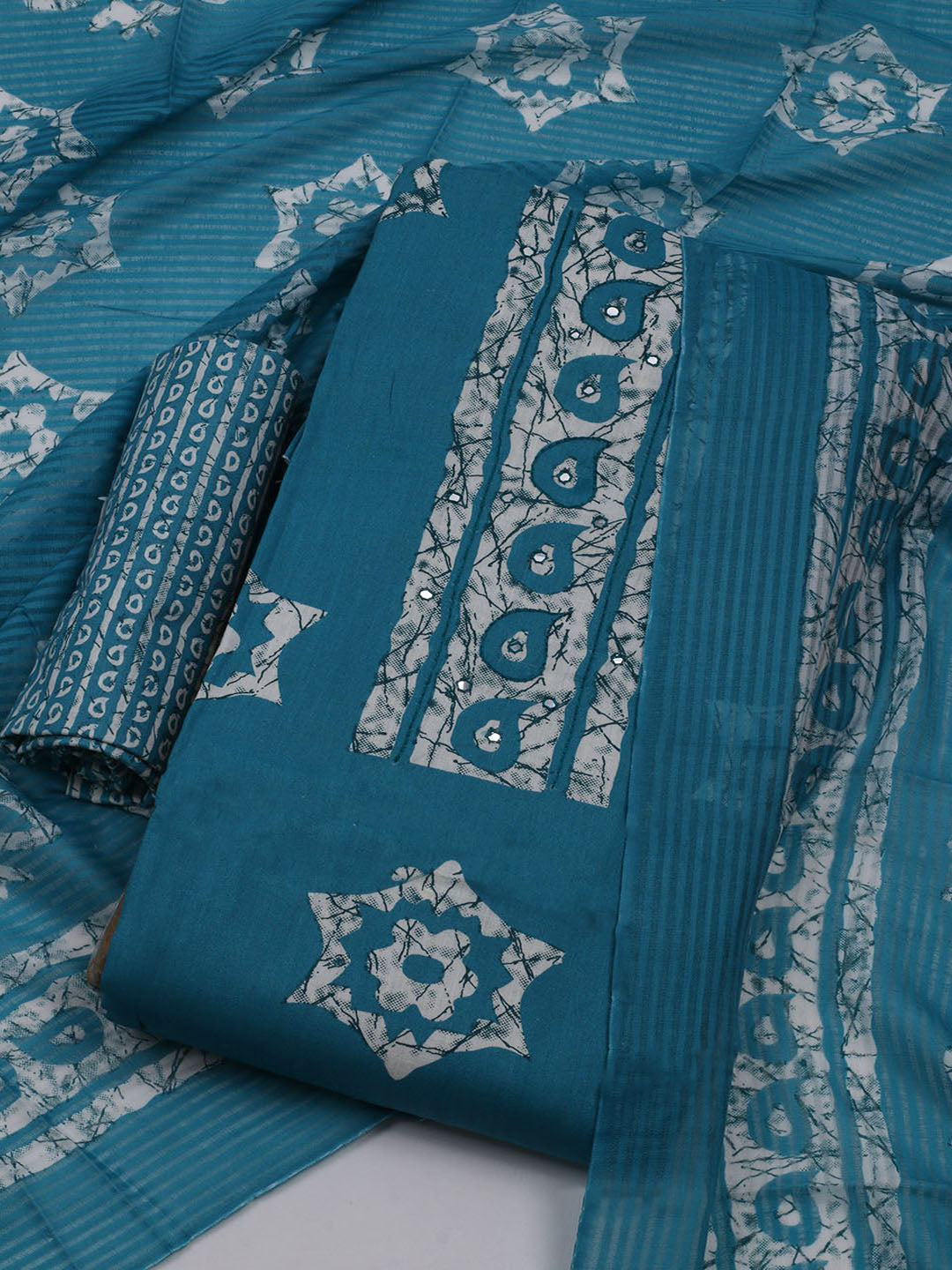 Printed Cotton Blend Unstitched Suit With Dupatta
