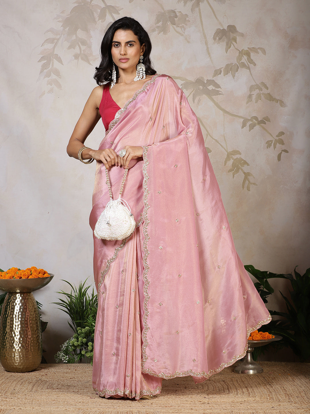 Stone Embroidery Tissue Saree