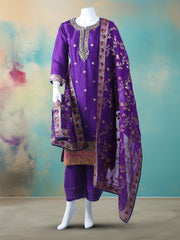Embroidered Cotton Blend Stitched Kurta With Pant & Dupatta