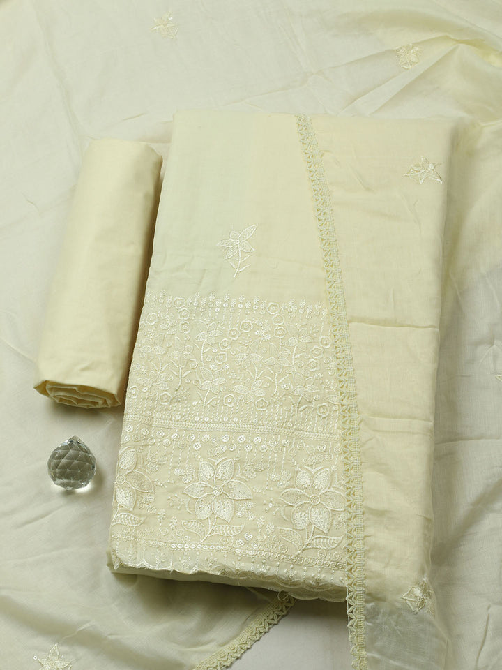 Embroidered Chanderi Unstitched Suit With Pant &amp; Dupatta