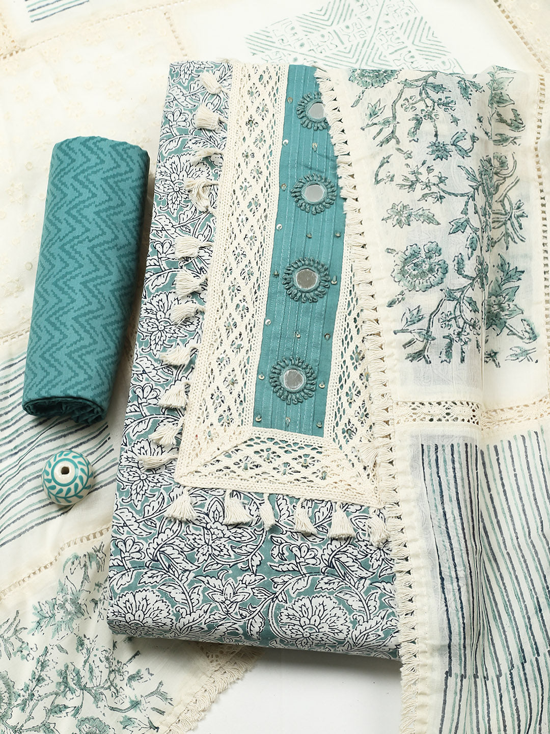 Embroidered Cotton Blend Unstitched Suit With Pant &amp; Dupatta