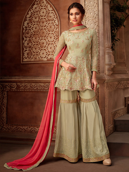 Resham Zari Work Georgette Semi Stitched Suit