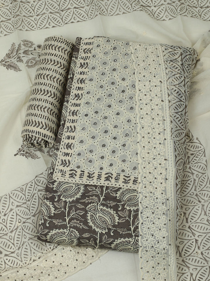 Printed Cotton Unstitched Suits Printed Suit With Pant &amp; Dupatta