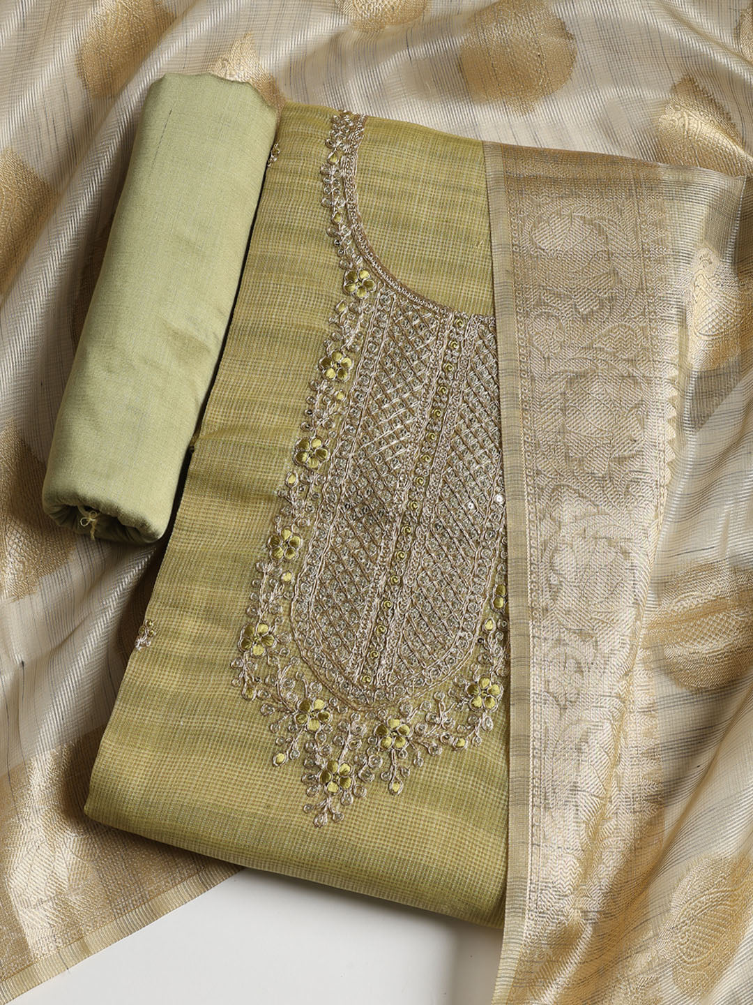 Embroidered Tissue Unstitched Suit With Dupatta