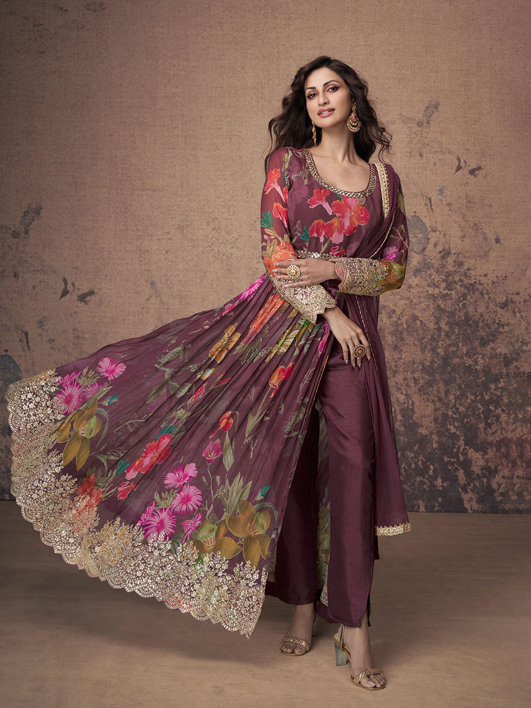 Embroidered Georgette Kurta With Pant &amp; Dupatta