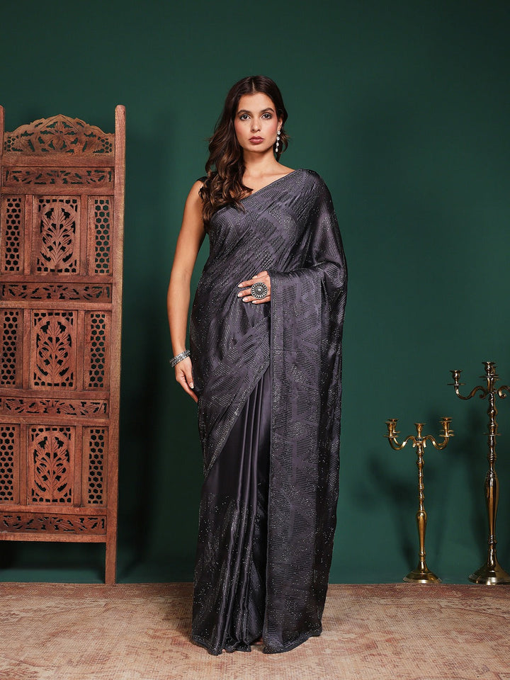Embroidered Satin Saree