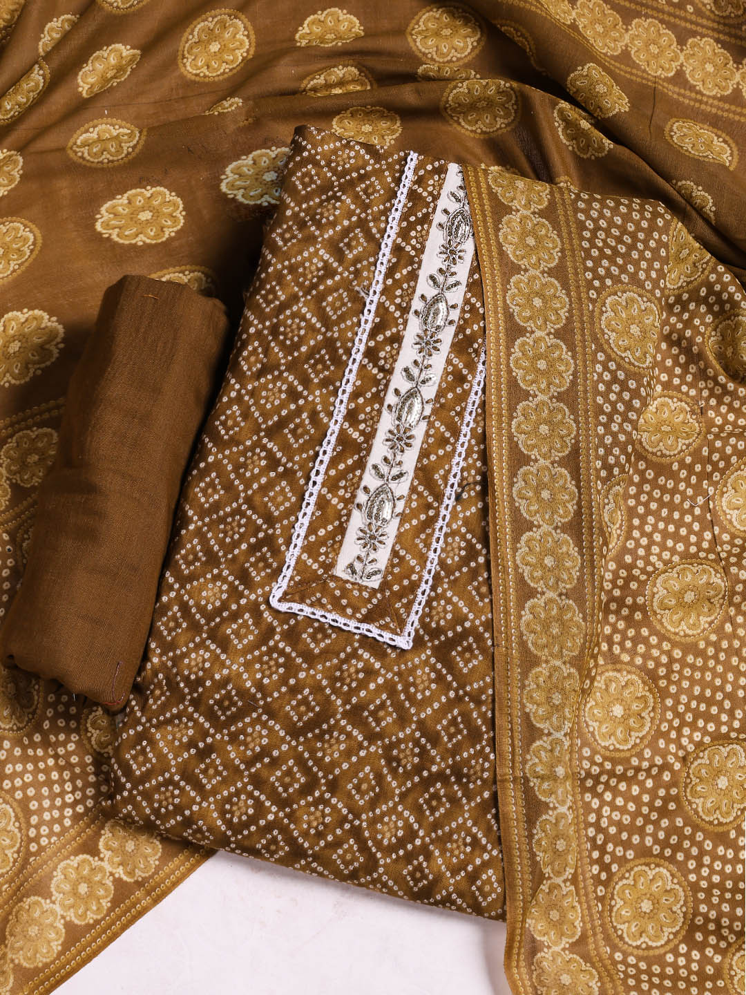 Printed Cotton Blend Unstitched Suit With Dupatta
