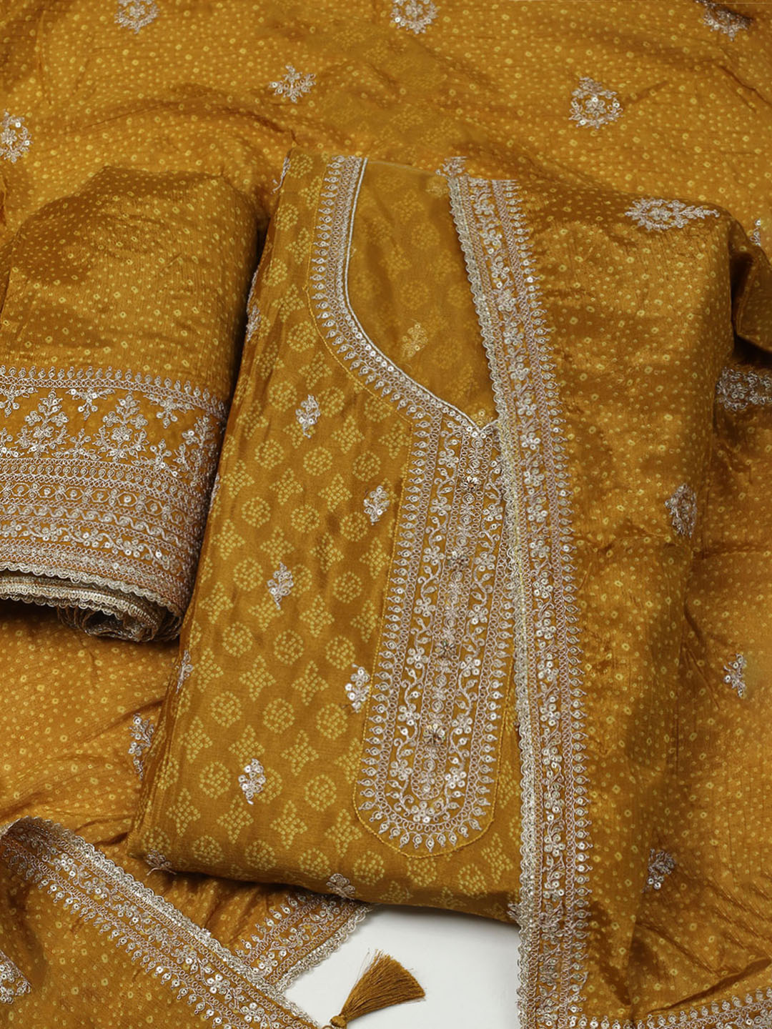 Embroidered Art Silk Unstitched Suit With Dupatta