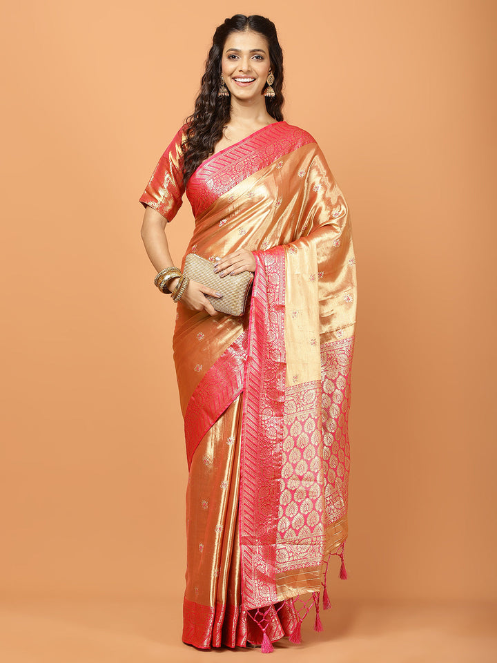 Plain Zari Border Banarasi Woven Saree