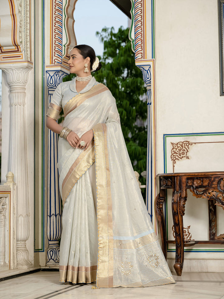 Embroidered Linen Blend Saree