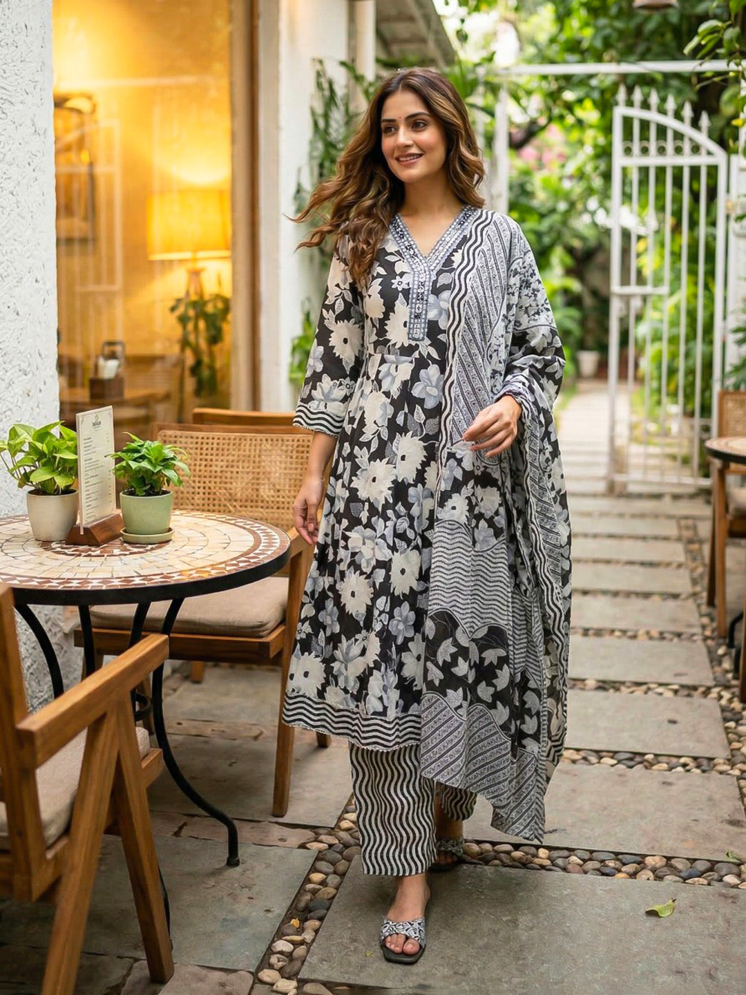 Printed Cotton Blend Suit With Pant &amp; Dupatta