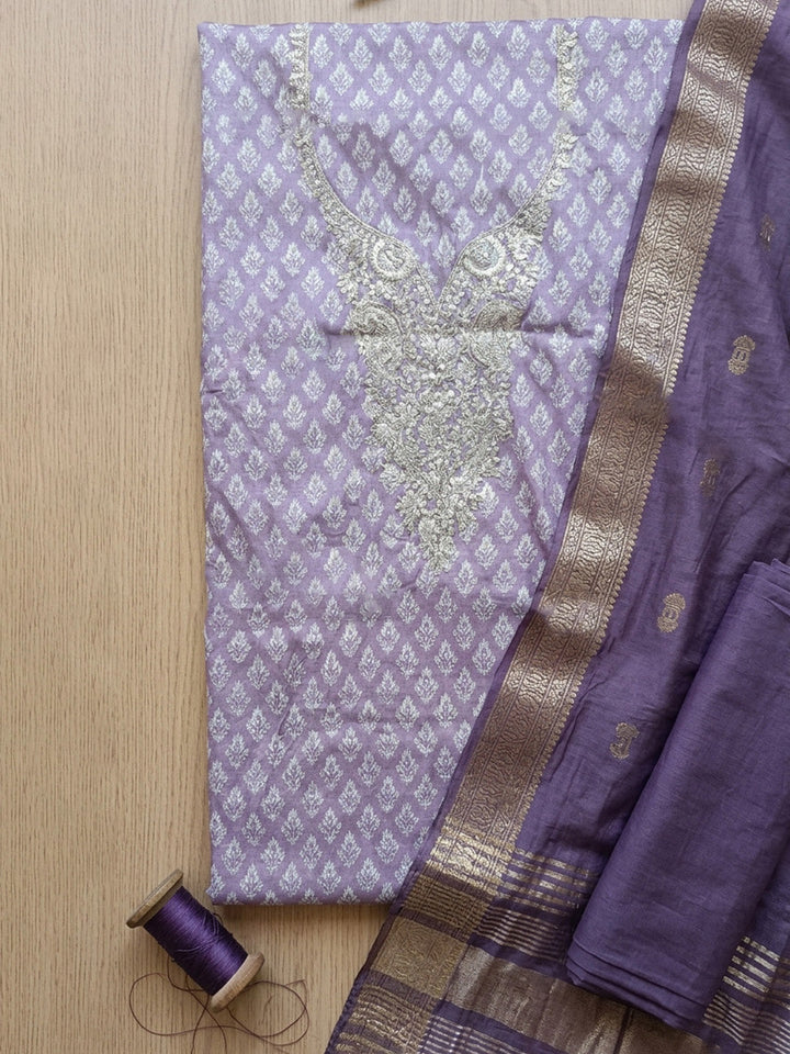 Embroidered Cotton Blend Unstitched Suit With Pant &amp; Dupatta