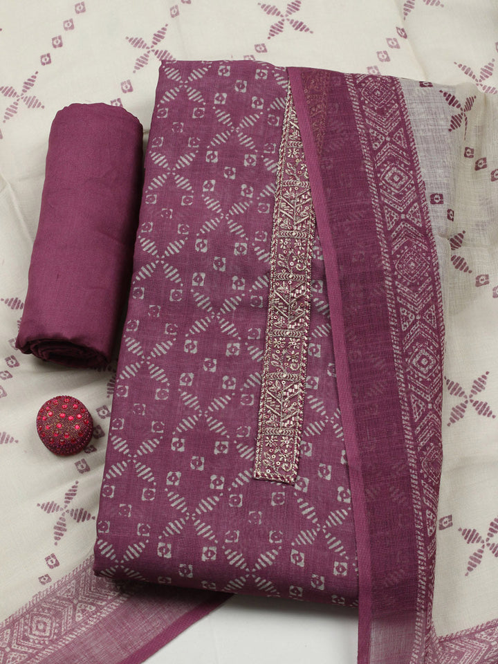 Embroidered Cotton Blend Unstitched Suit With Pant &amp; Dupatta