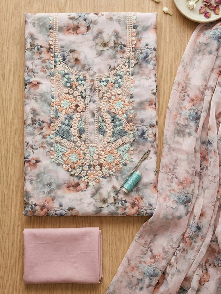 Embroidered Linen Unstitched Suit With Pant