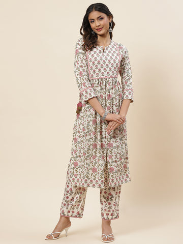 Floral Printed Cotton Kurta With Pants