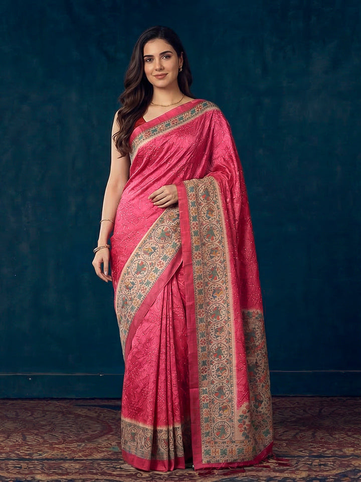 Printed Tussar Silk Saree