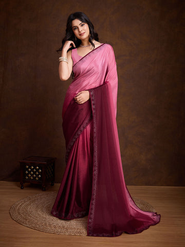 Stone Work Border Chinon Saree