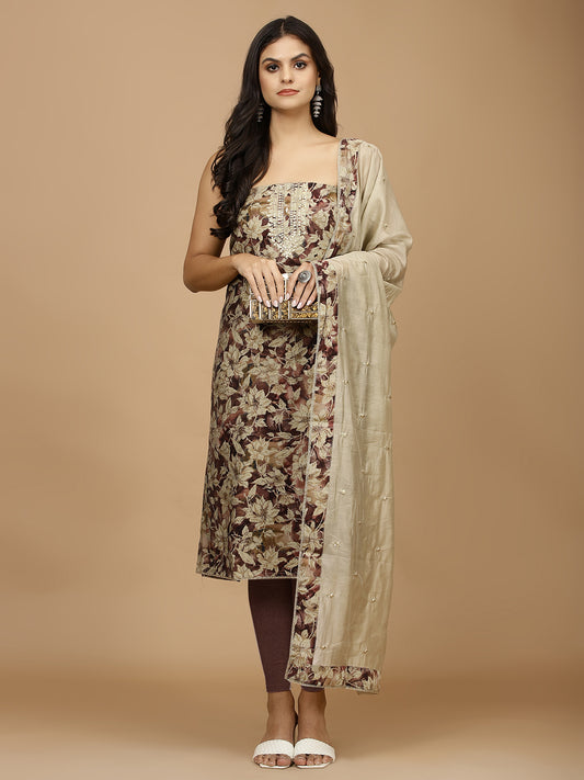 Printed Cotton Unstitched Suit With Dupatta