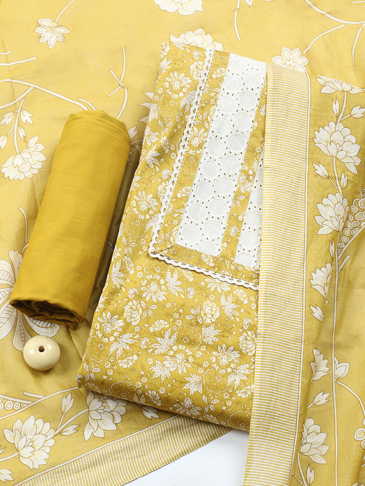 Printed Cotton Blend Unstitched Suit With Pant &amp; Dupatta