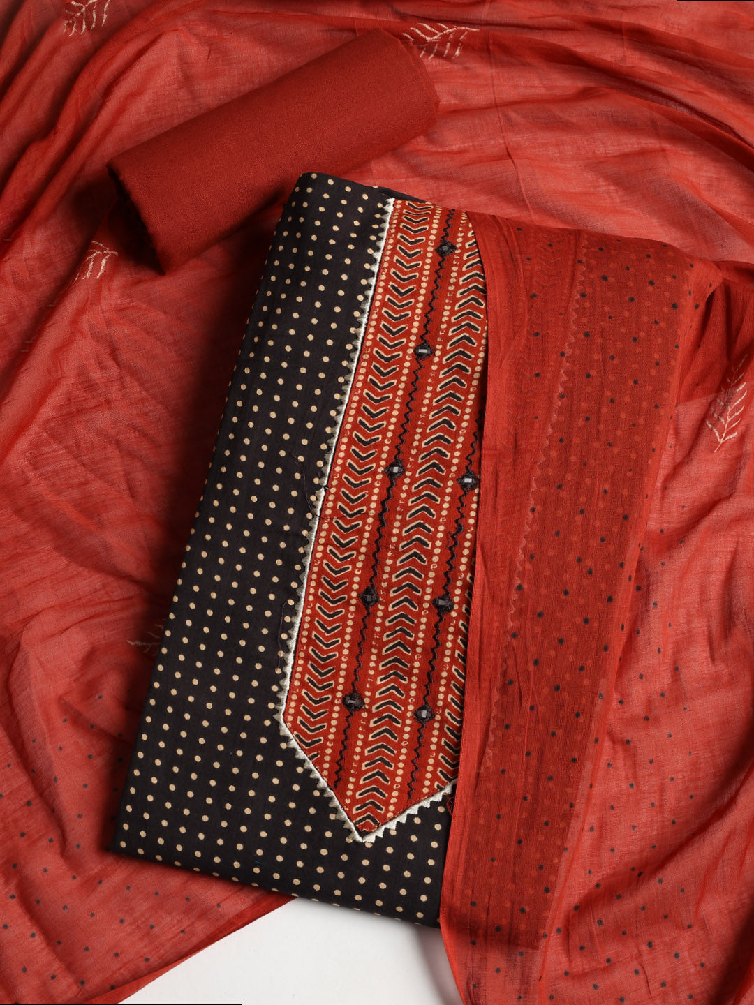 Printed Cotton Blend Unstitched Suit With Dupatta