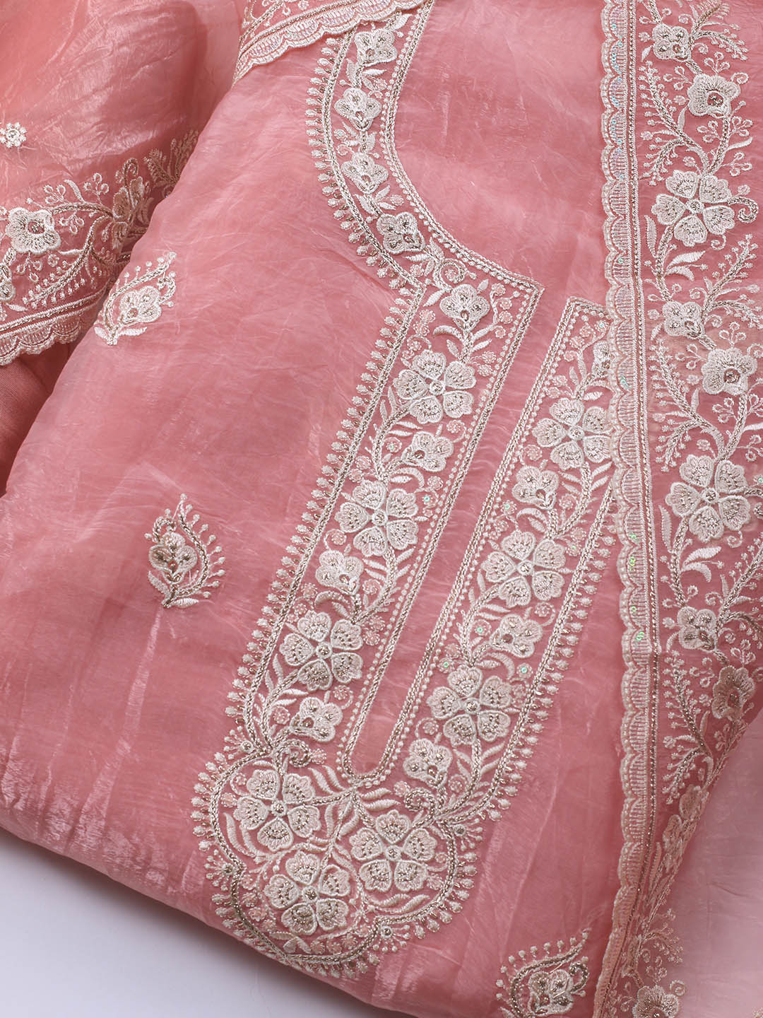 Neck Embroidery Organza Unstitched Suit Piece With Dupatta