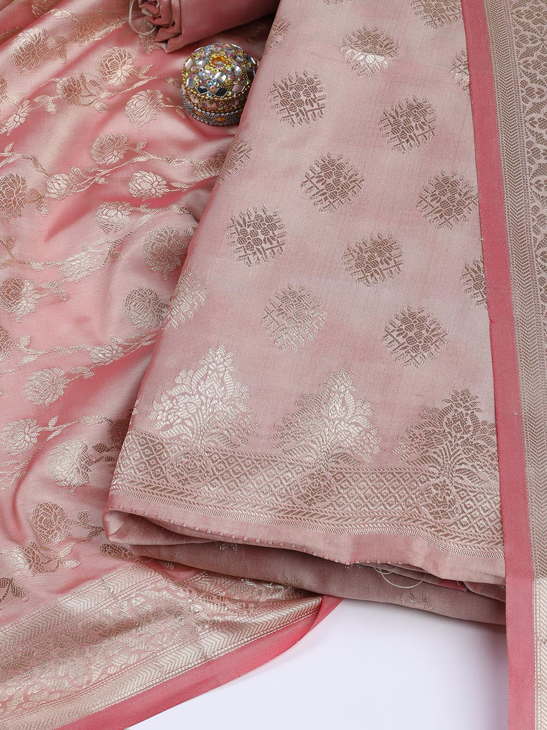 Floral Woven Booti Chanderi Unstitched Suit With Dupatta