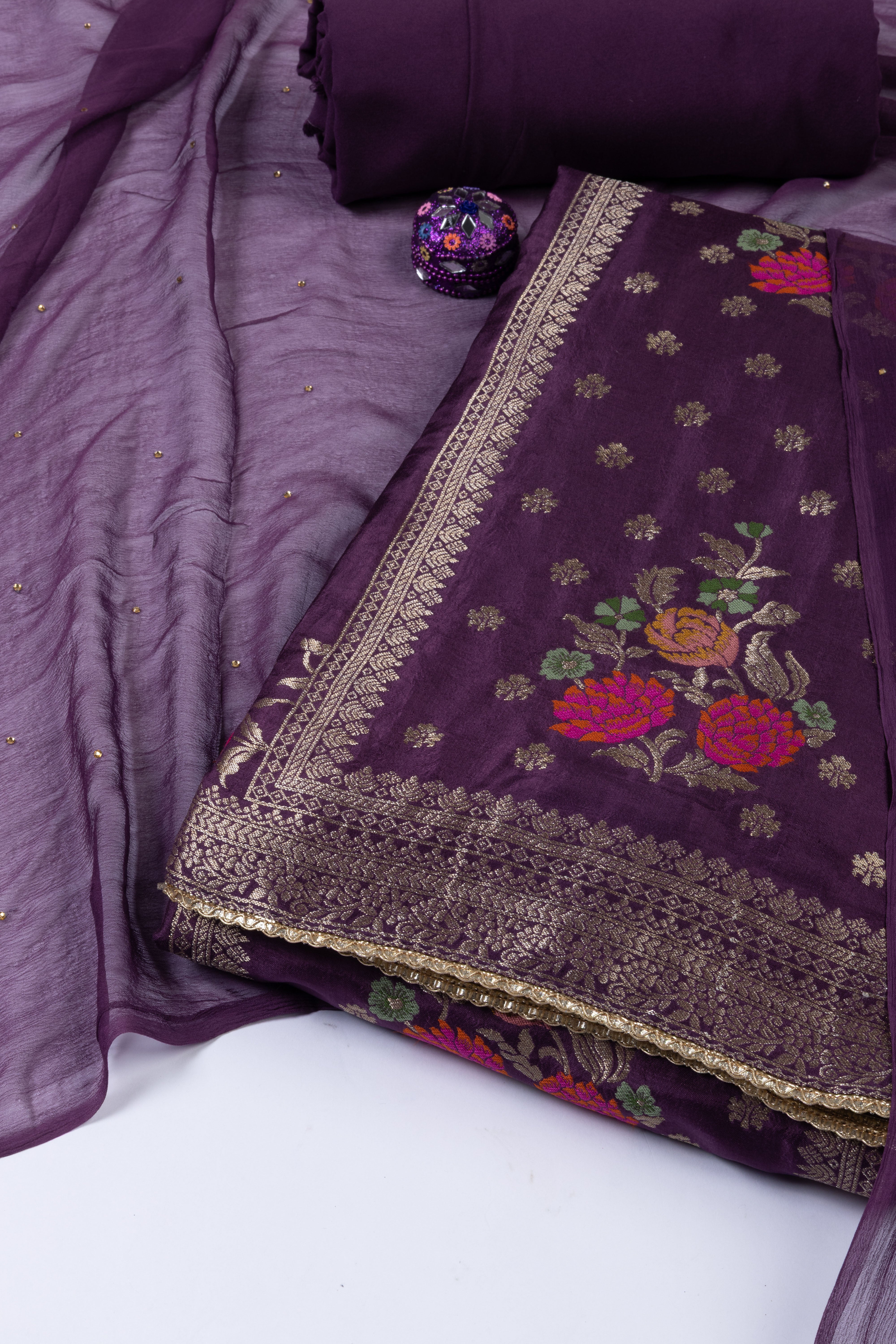 Woven Chanderi Unstitched Suit Piece With Dupatta