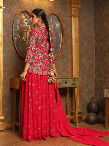 Zari Embroidery Georgette Kurti With Sharara & Dupatta