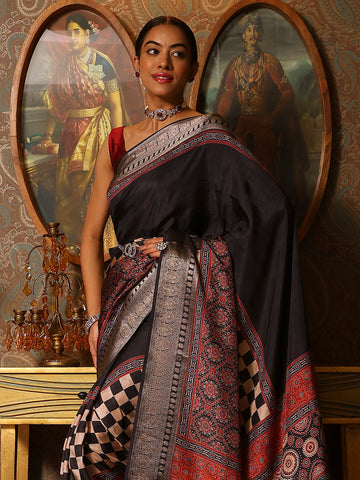 Abstract Printed Handloom Woven Saree