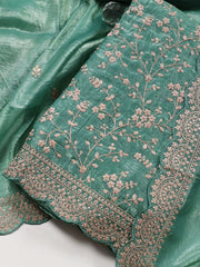 Embroidered OrganzaUnstitched Suit Piece With Dupatta