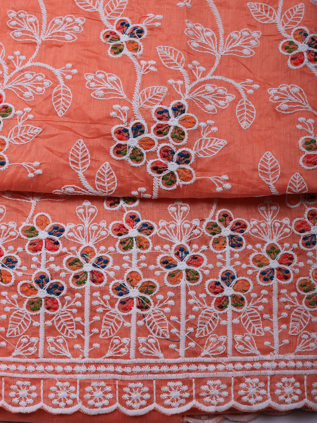 Embroidered Chanderi Unstitched Suit With Pant &amp; Dupatta