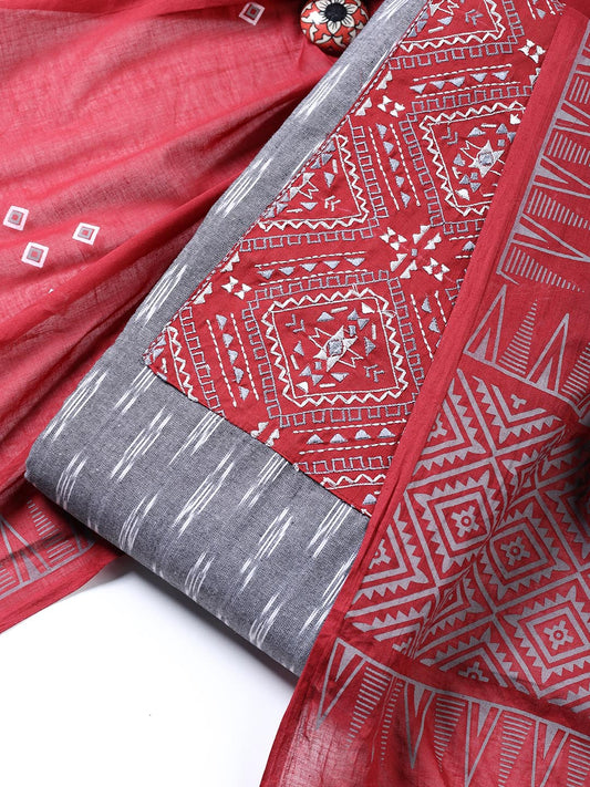 Printed Cotton Blend Unstitched Suit Piece With Dupatta