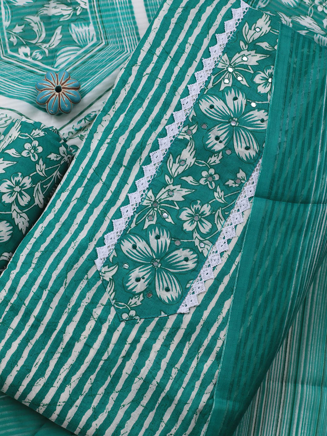 Printed Cotton Blend Unstitched Suit With Dupatta