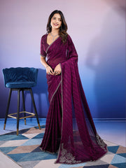 Stone Work Art Chiffon Saree