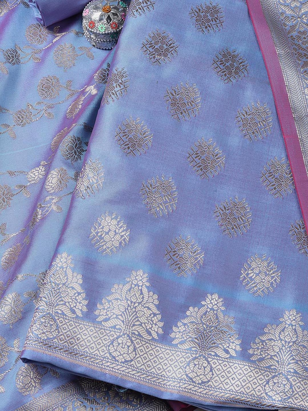 Floral Woven Booti Chanderi Unstitched Suit With Dupatta