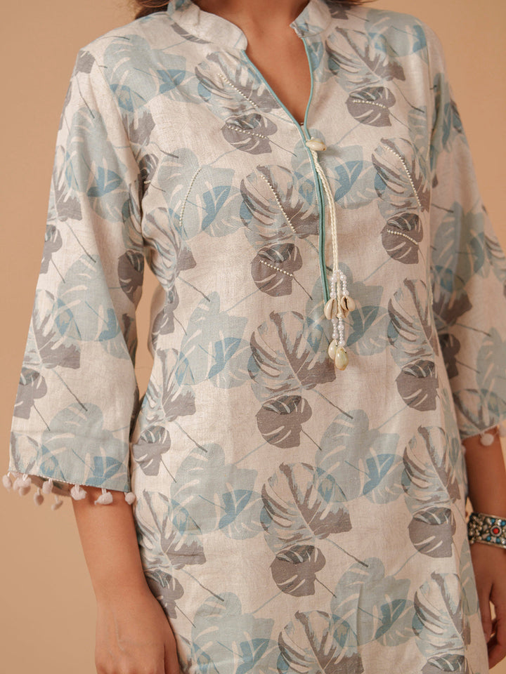 Printed Cotton Blend Kurta With Pants