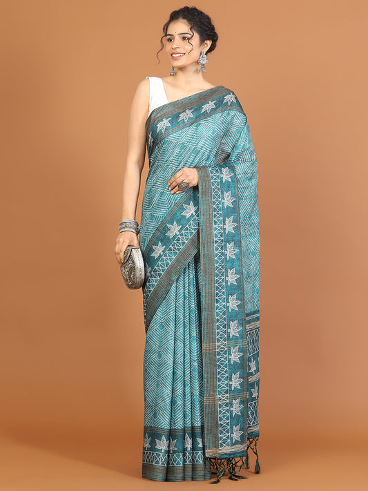 Digital Printed Tussar Woven Saree