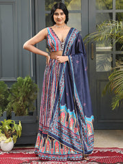 Digital Print Satin Unstitched Lehenga Choli With Dupatta