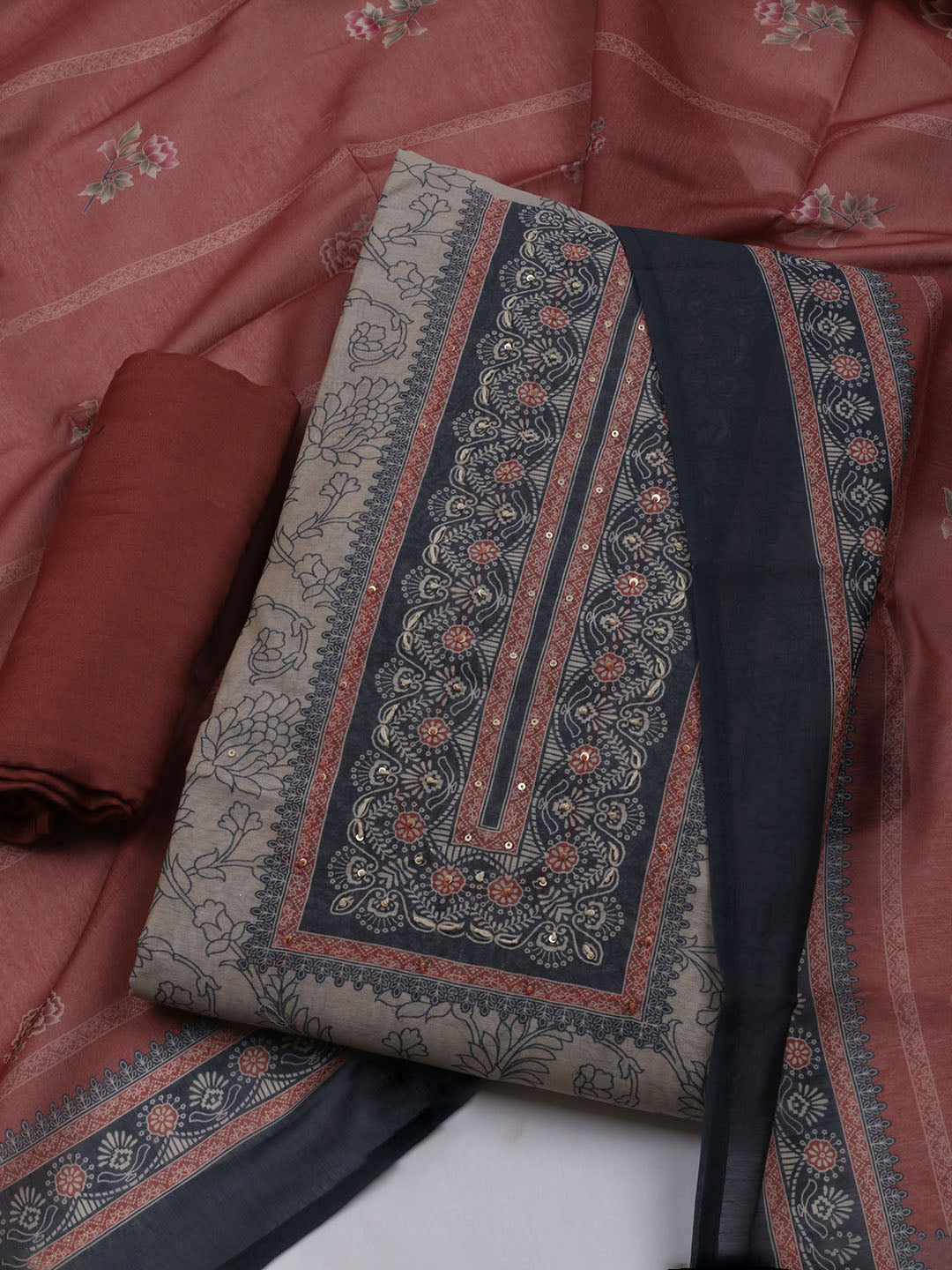 Printed Chanderi Unstitched Suit With Dupatta