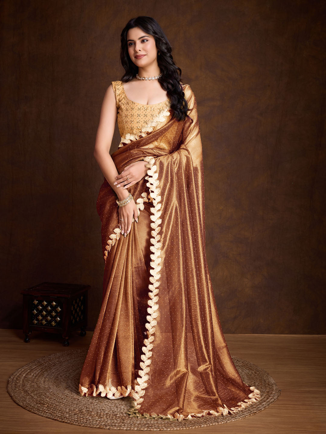 Stone Embroidery Tissue Saree