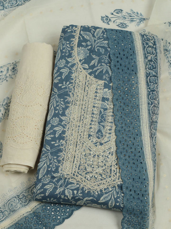 Printed Cotton Unstitched Suits Printed Suit With Pant &amp; Dupatta