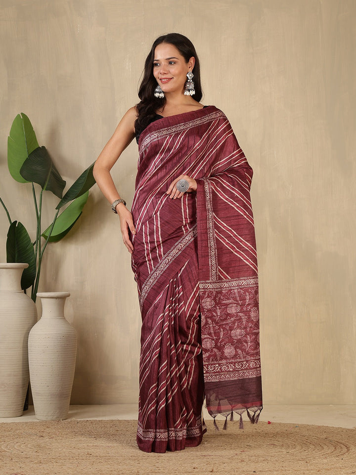 Printed Tussar Silk Saree