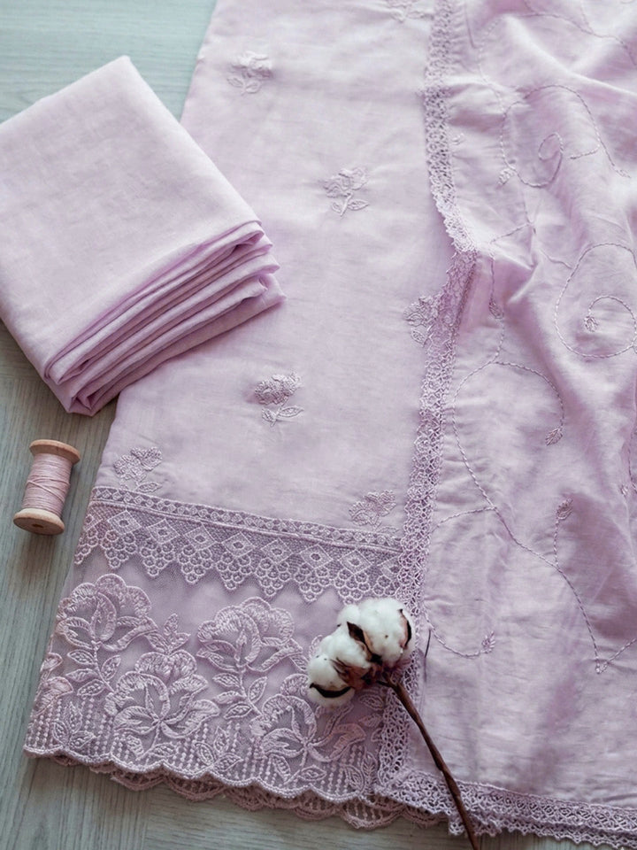 Embroidered Cotton Blend Unstitched Suit With Pant &amp; Dupatta