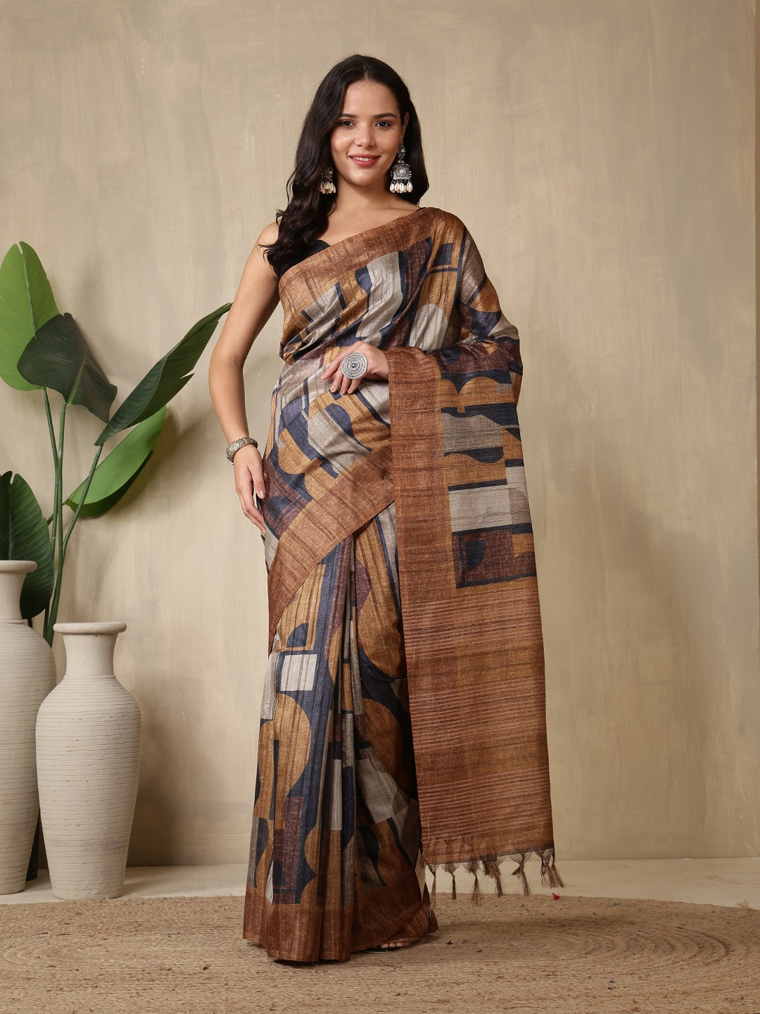 Printed Tussar Silk Saree