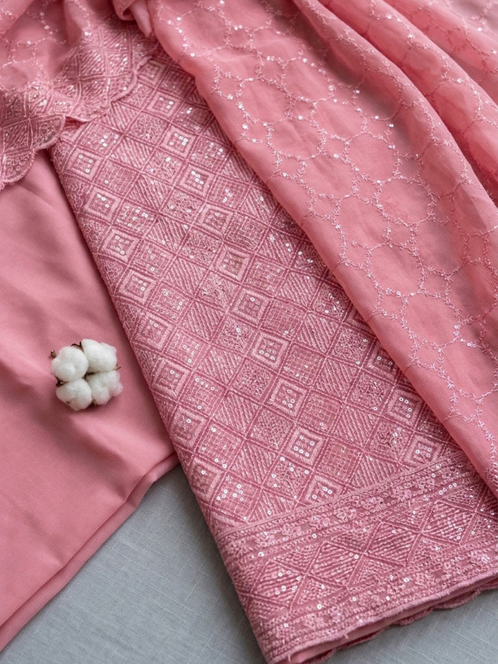 Embroidered Georgette Unstitched Suit With Pant &amp; Dupatta