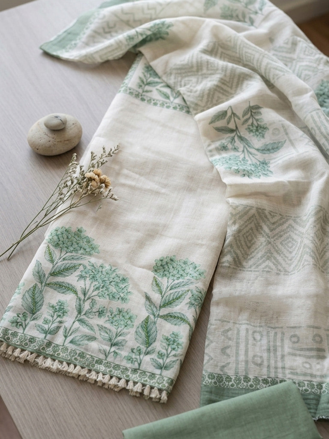 Embroidered Linen Blend Unstitched Suit With Pant &amp; Dupatta