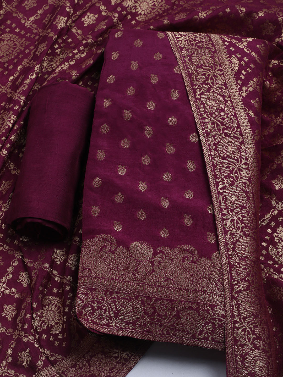 Woven Design Chanderi Unstitched Suit With Dupatta